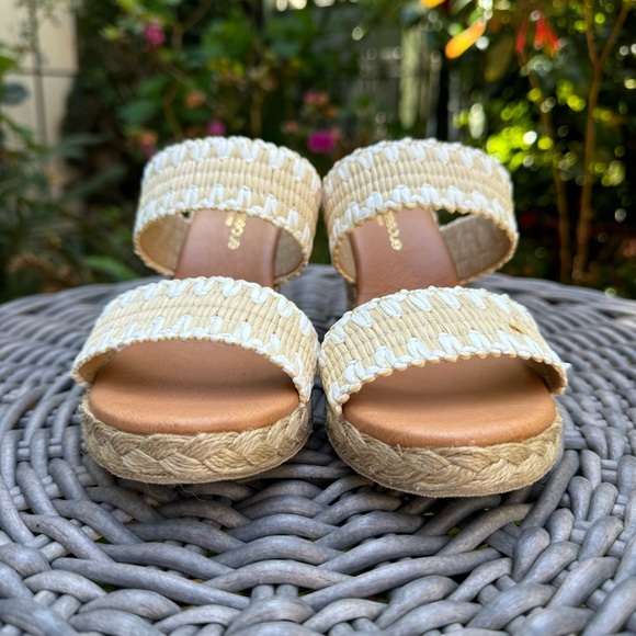 Andre Assous Nolita Raffia Wedge Slide Sandal Beige White Sz 7 - Picture 5 of 11